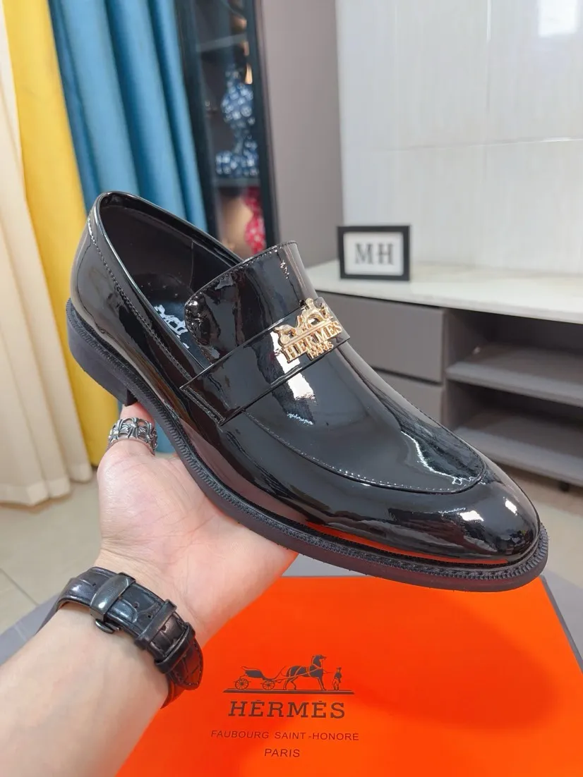 Men's shoes 💰500🌹🌹《HERMES》Hermès business leather shoes, original factory configuration, original imported open edge bead upper + luxury hardware logo + fully imported original customized sheepskin lining, sole: rubber wear-resistant outsole, difficult craftsmanship, original factory follow-up goods, 🔍🔍high quality code number: 38-44 45 can be customized